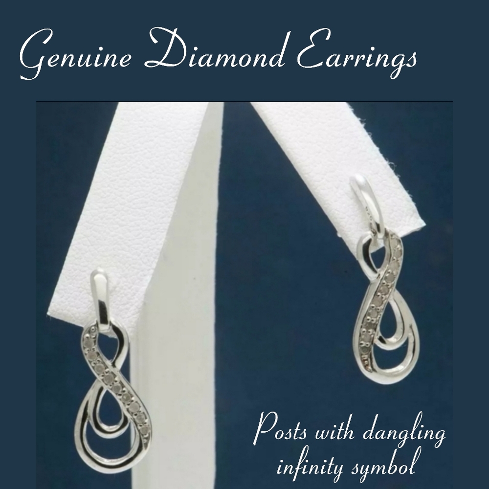 GENUINE 💎 DIAMOND EARRINGS INFINITY eternity 💗love SYMBOL EARRINGS .12cwt